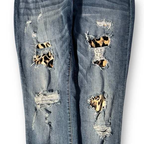 JUDY BLUE Distressed Leopard Print Cut Out Skinny Stretch Denim Jeans 3XL - Picture 5 of 10